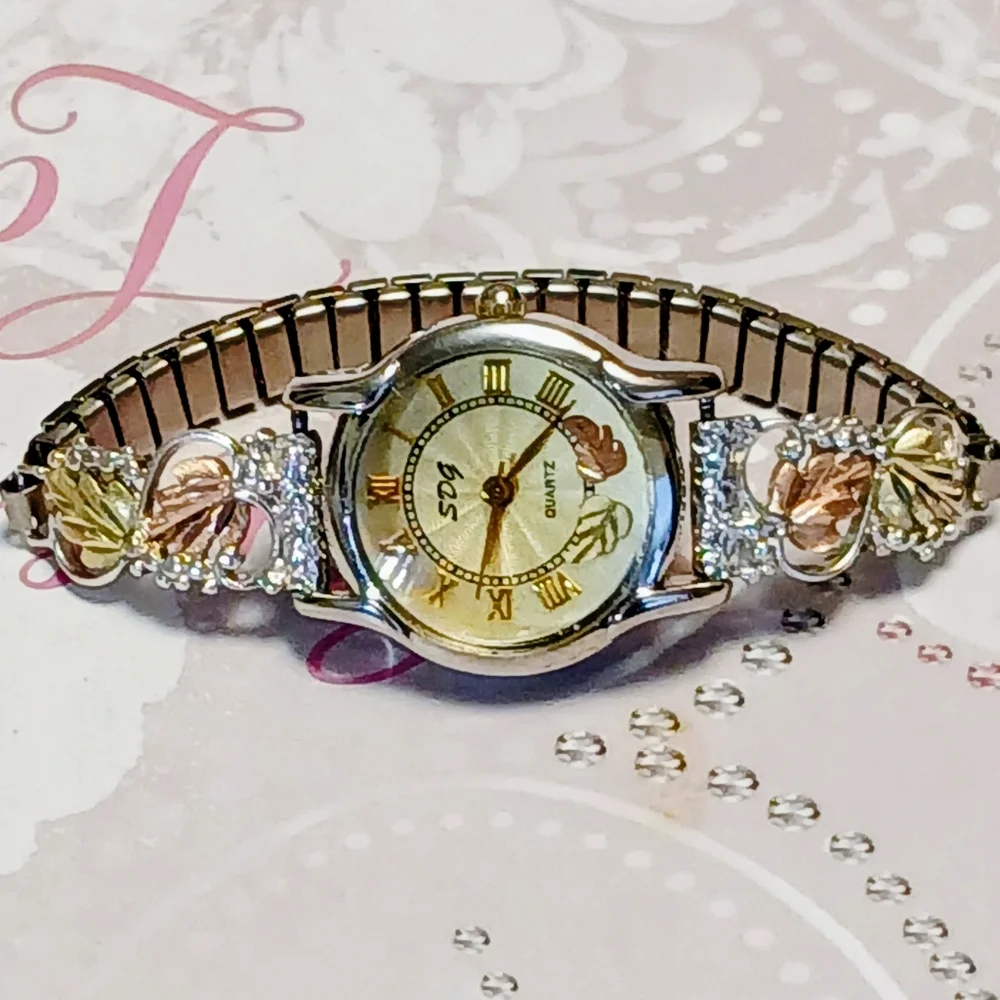 SDG Black Hills Gold Leaves Watch-Solid Silver Tips Large Gold Leaves+Expansion - Picture 5 of 6